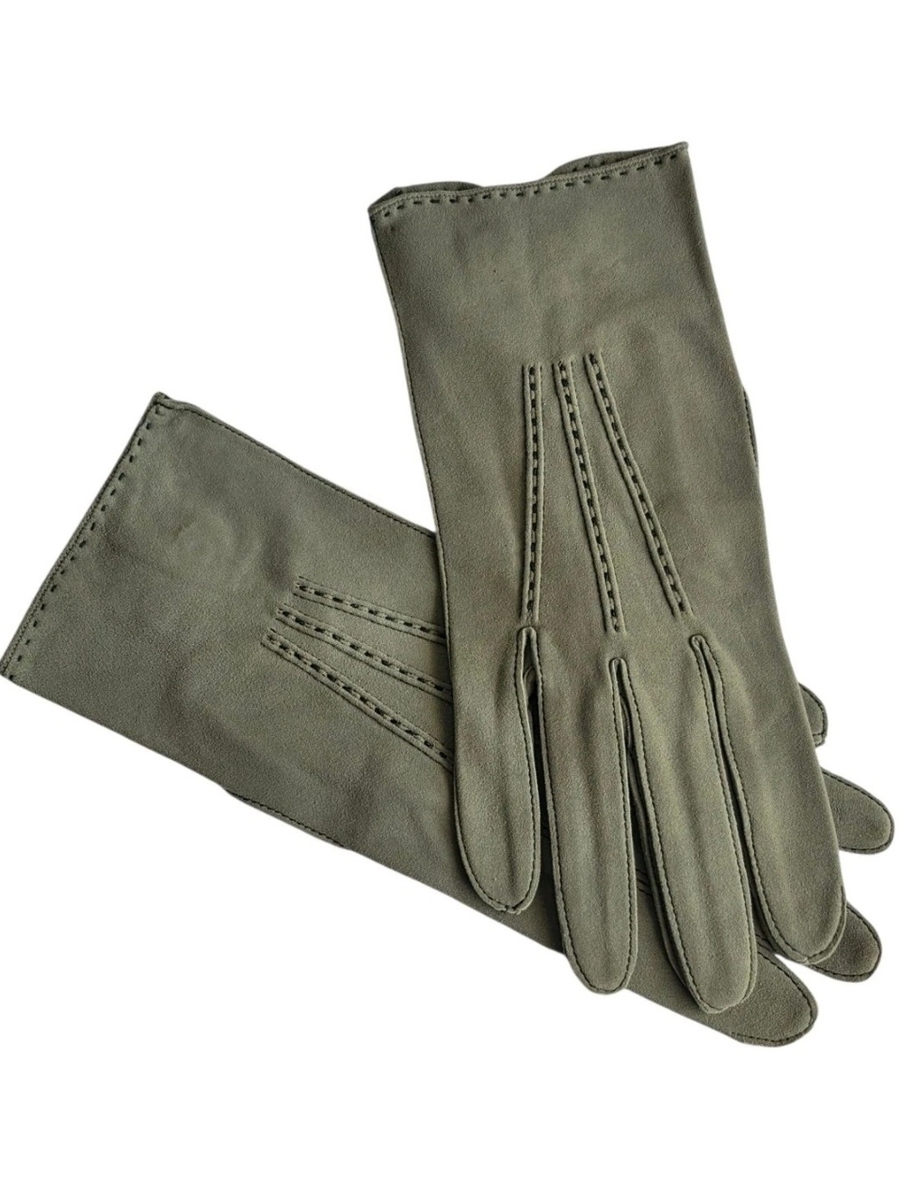 Vintage Meyers Make Guild 42 Velvet Finish Mocha Leather Gloves Sz 8 Cadet Olive